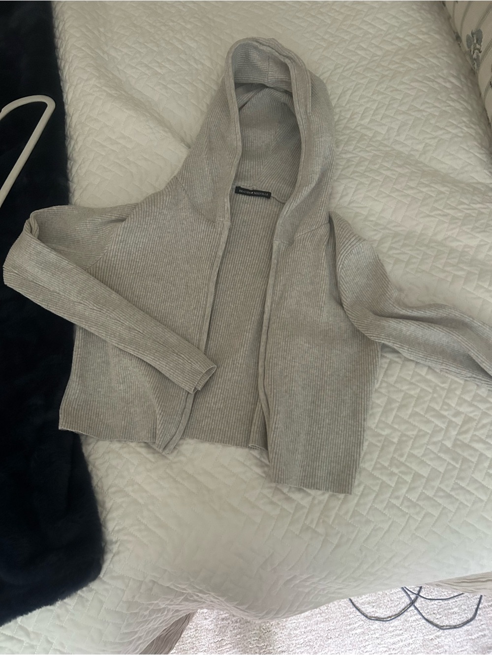 Brandy Melville Light Gray Ribbed Hooded Cardigan
